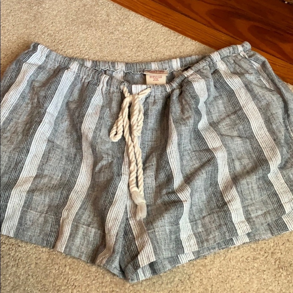white and black striped linen shorts